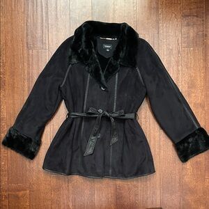 Ellen Tracy Penny Lane Coat Jacket in Vegan Faux Fur and Leather, Size Large